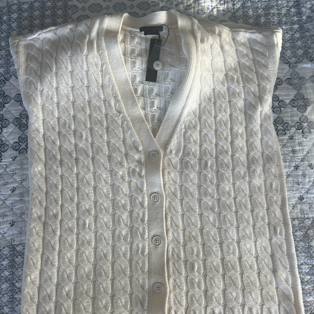 Alice + Olivia Bradford Cable Knit Grandpa Cardigan Ecru - Picture 7 of 12